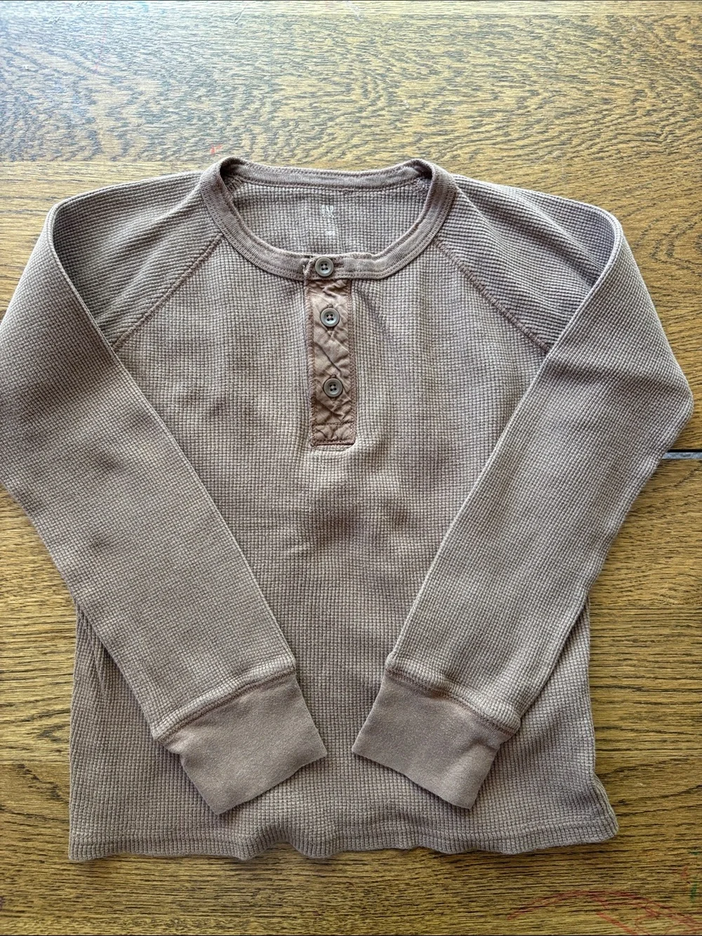 Gap Kids Ribbed Waffle-Knit Henley in Borwn